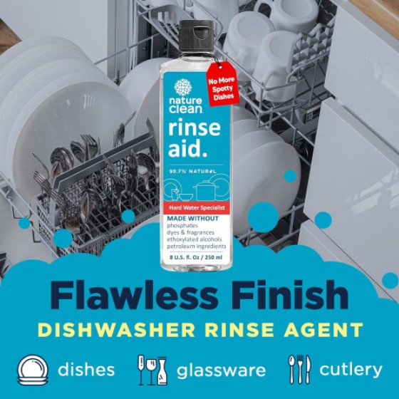 Nature Clean Natural Dishwasher Rinse Aid Liquid with 99.7% Plant-Based Ingredients Unbelievable Power with No Nasty Chemicals. Dishwasher Dryin